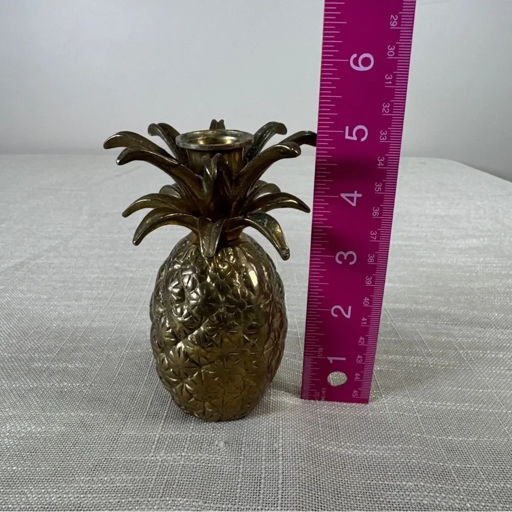Vintage Brass Pineapple Candlestick Holder Hollywood Regency Tropical Decor